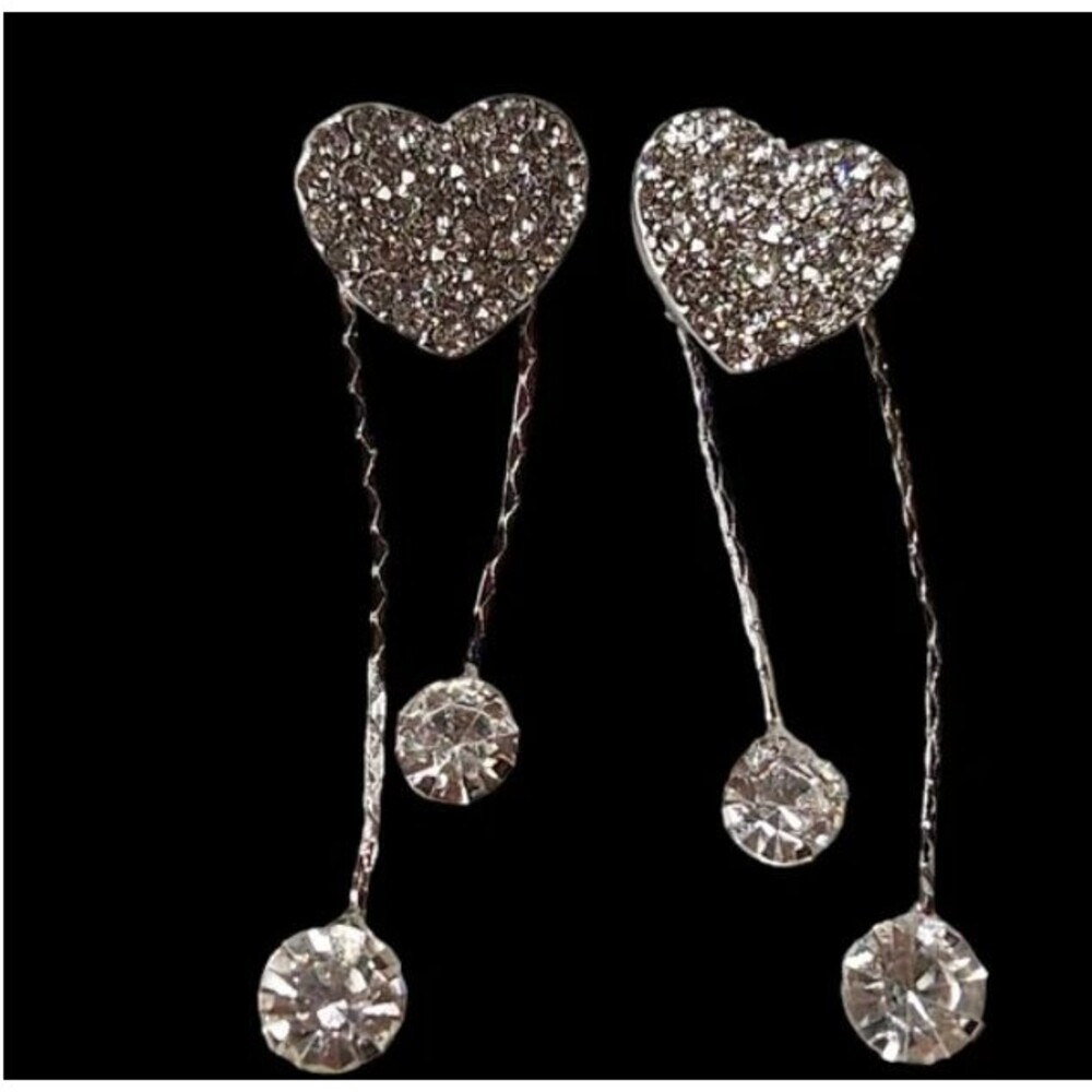 Sparkling Heart Earrings with Two Dangle Round Stones